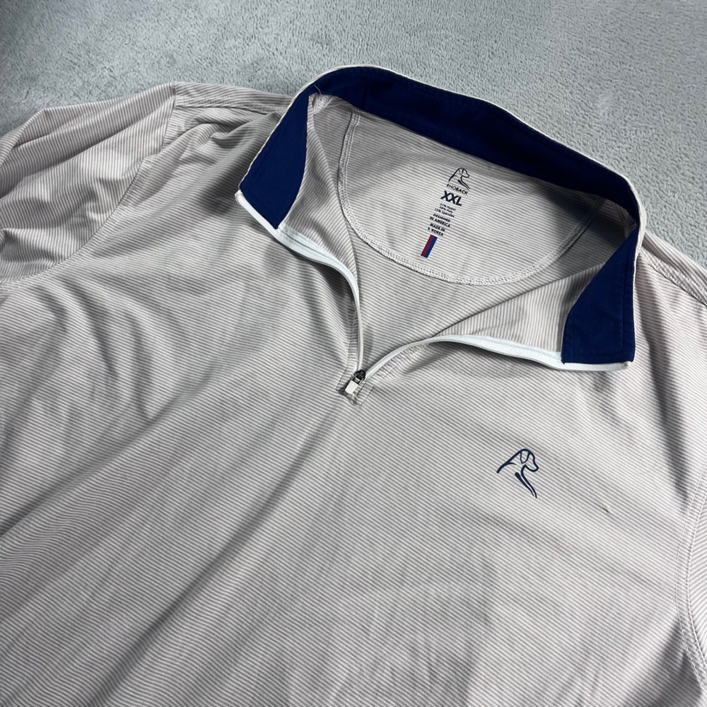 Rhoback Mens XXL Striped Performance Quarter Zip Pullover Beige Navy Blue